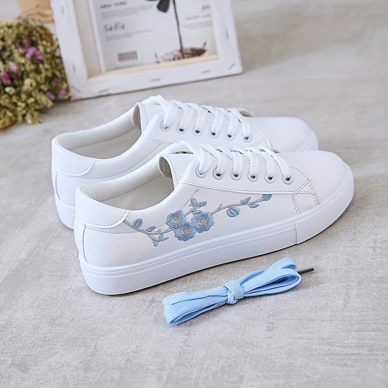 womens white floral embroidered sneakers lace soft rubber Temu