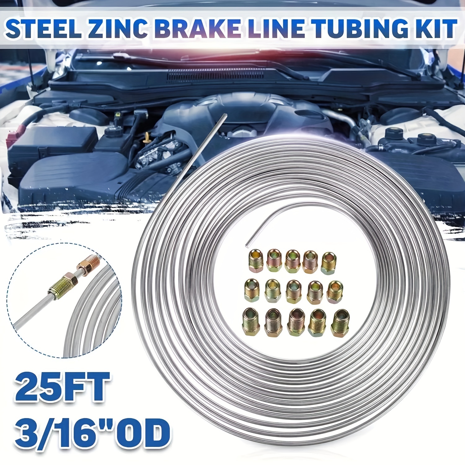 TEMU Copper Nickel Brake Line Tubing Kit 3/16 Od 25 Ft Coil Roll Fitting Brake Tube Brake Tube +16 Accessories