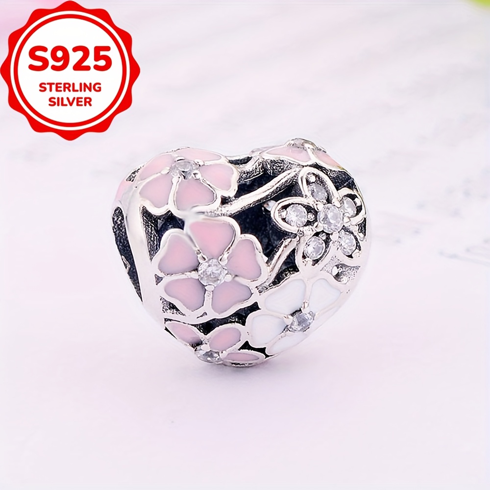 925 Sterling Silver Heart Charm with Synthetic Zircon for Jewelry Making