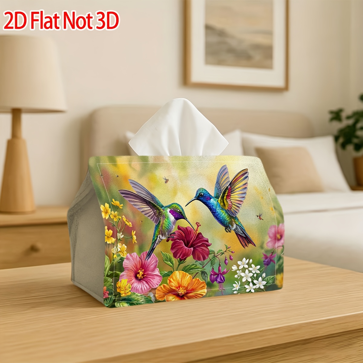 TEMU 2d Flat, 1pc, Napkin Dispenser, Hummingbird Flying In The , Pattern Decorative Tissue Box, Suitable For Room, Living Room, Car, For Gifting,