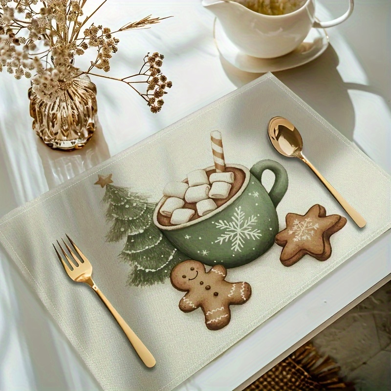 

4pcs/6pcs, Christmas Theme Decorative Table Mats, Gingerbread Man Insulation Linen Table Mats, Suitable For Living Room, Kitchen, Decoration