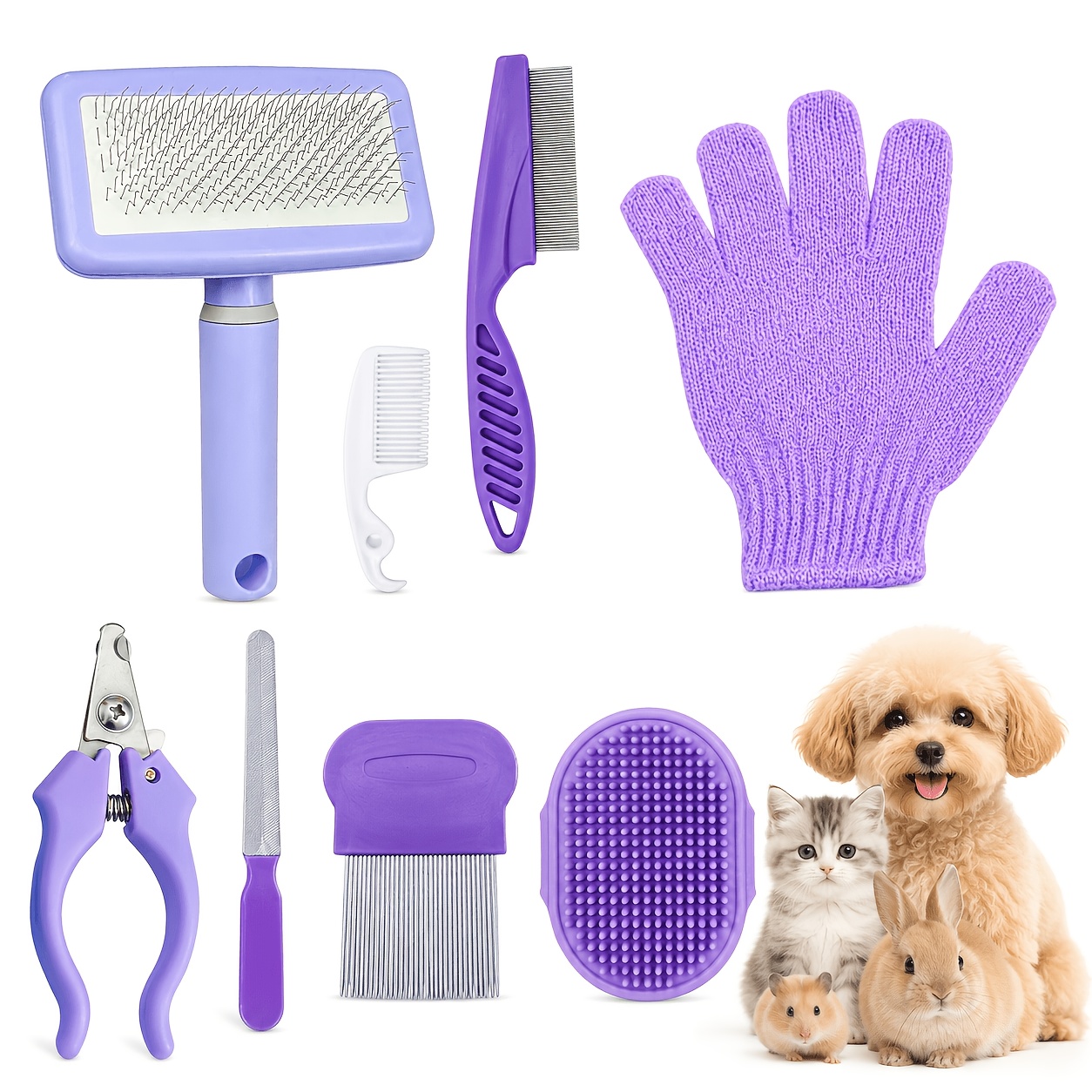 TEMU 8pcs Pet Grooming Comb Set For Dogs, Cats And Small Animals, Long & Short Hair Care Comb