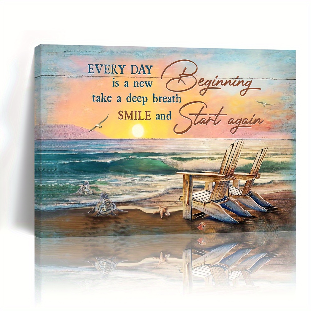 

1pc Wooden Framed Canvas Painting Turtle Beach Wall Art Beach Pictures Wall Decor Inspirational Quotes Wall Art Prints, For Home Decoration, Living Room & Bedroom, Gift For Her Him, Out Of The Box
