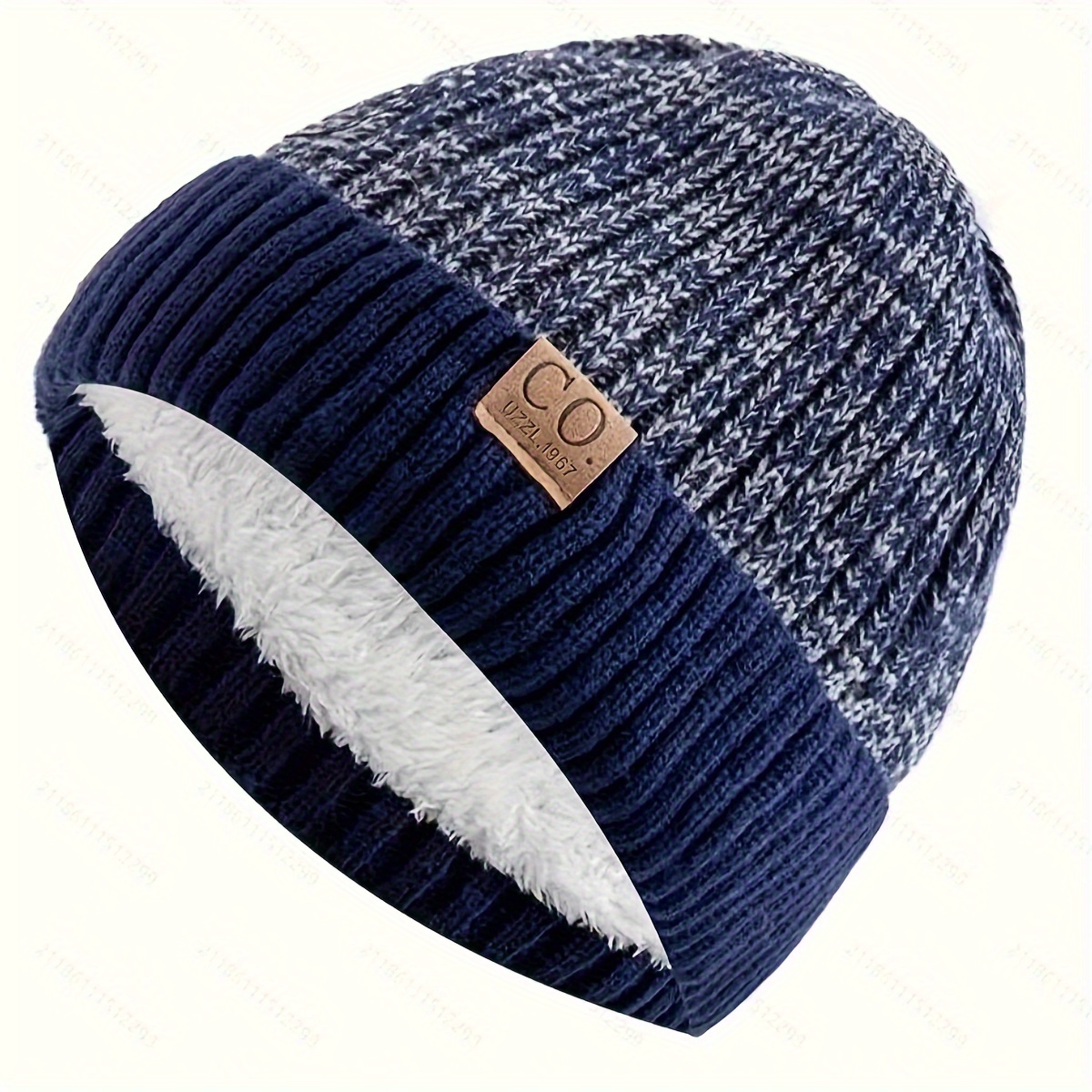 

1 Co.co. Branded Navy Knitted Beanie With Fleece Lining - Warm, , Hand-washable Winter Hat For Couples, Hat Beanie