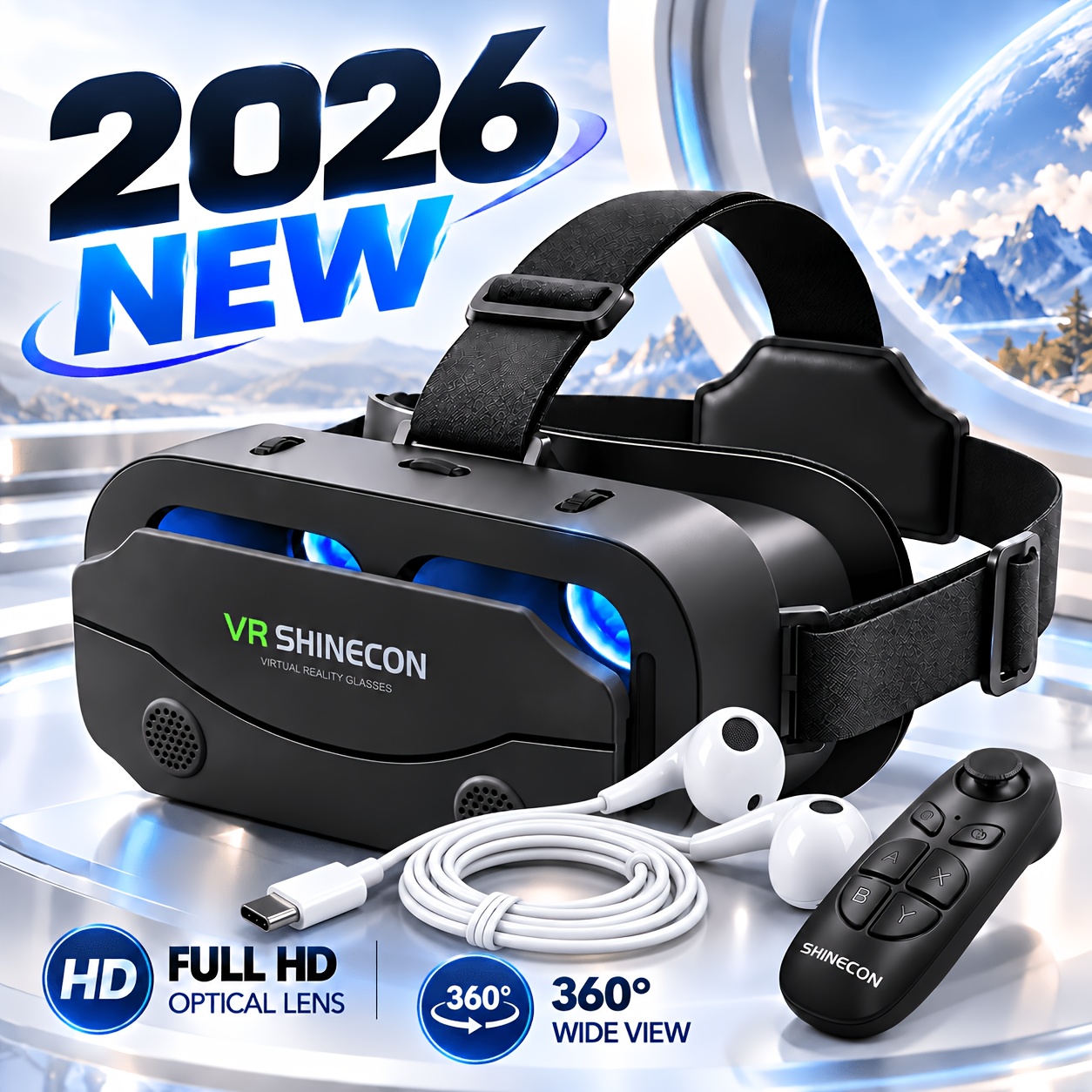 TEMU 2026 Upgraded Vr Headset With 4k Glasses, Compatible With 4.-inch Smartphones, Offering An Cinema-level Experience, Suitable For People With