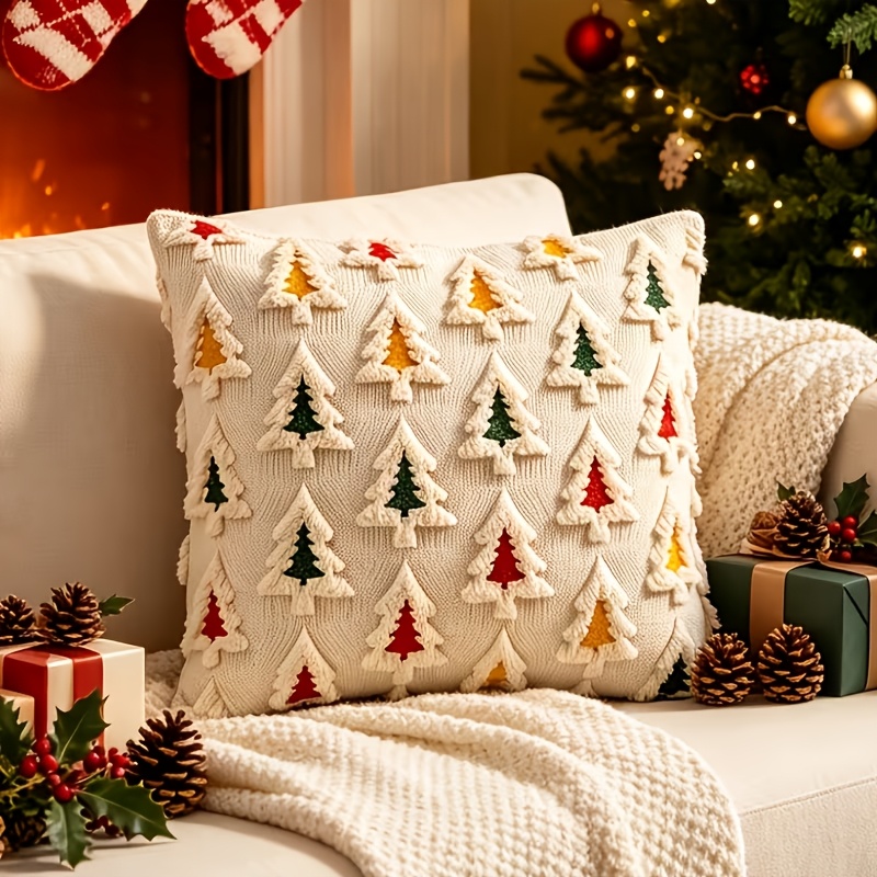 TEMU 1pc Christmas Plush Pillowcase, Christmas Tree Short Plush Decorative Pillowcase, Comfortable And Soft, Suitable For Halloween, Christmas,