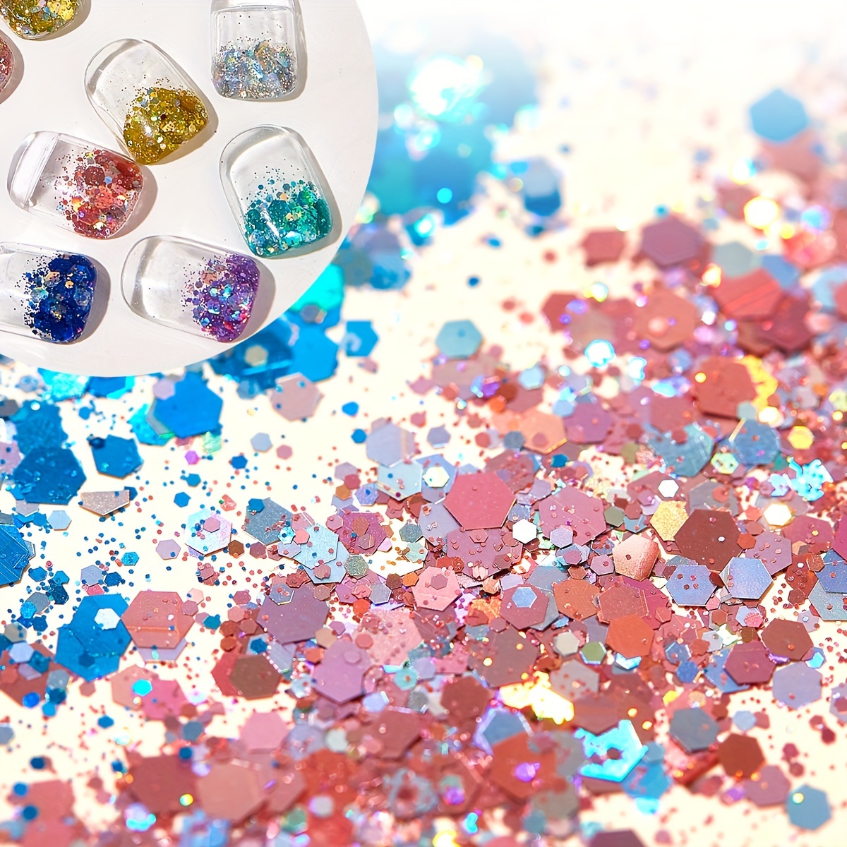 

Holographic Nail Glitter Sequins - Hexagon Sparkle Flakes For Diy Manicure, Hair & Epoxy Resin Crafts, Easy-to-apply Nail Art Decorations