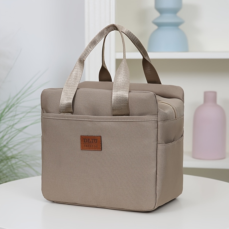 TEMU New Arrival, Oxford Cloth Solid Color Zipper Fully Enclosed Handbag, Lunch Bag, Lunch Box Bag, Bento Bag, Tote Bag, Lunch Box Storage Bag, The