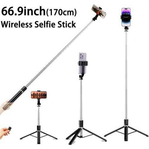 170cm kabelloser selfie-stick, langer 66,9 zoll selfie-stick, handy-stativ, ausziehbarer ständer, klappbares einbeinstativ für smartphones, selfie-stick mit fernbedienung