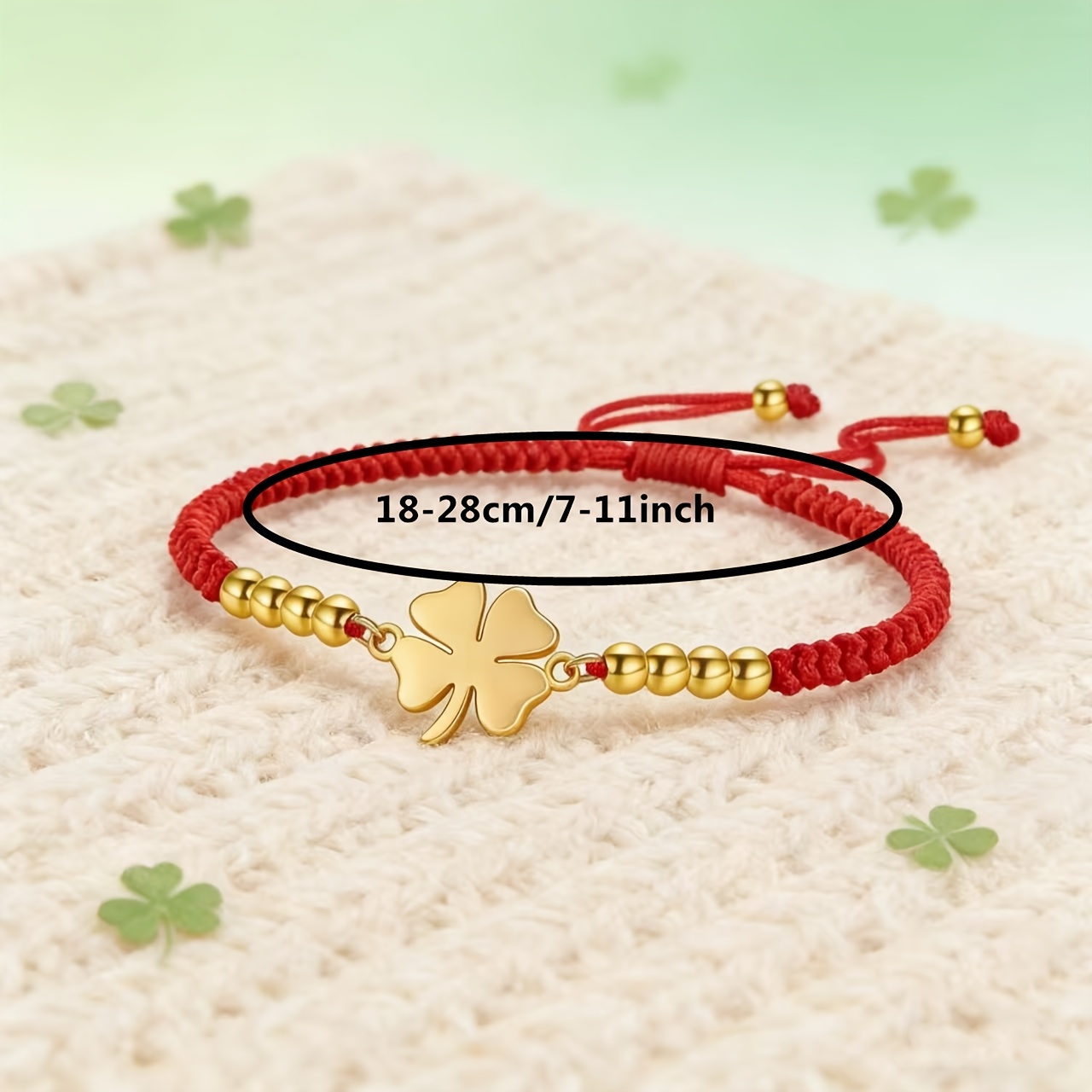 Red/Black Braided Rope Bracelet with Golden Clover Pendant