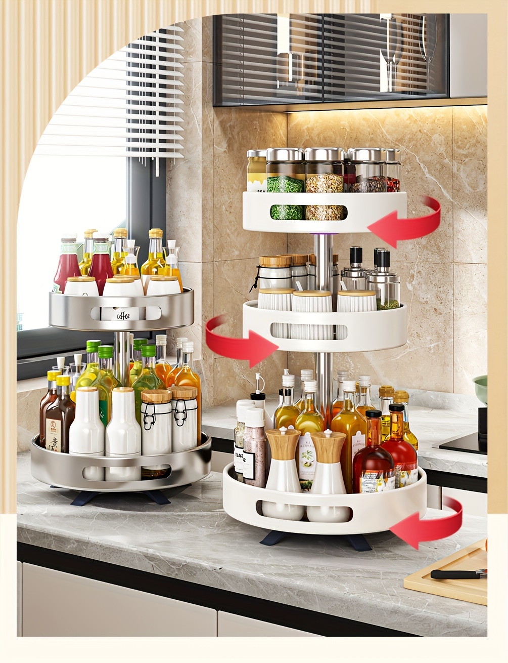 Kitchen Organizer Rotating Spice Rack Countertop Soy Sauce Vinegar She ...