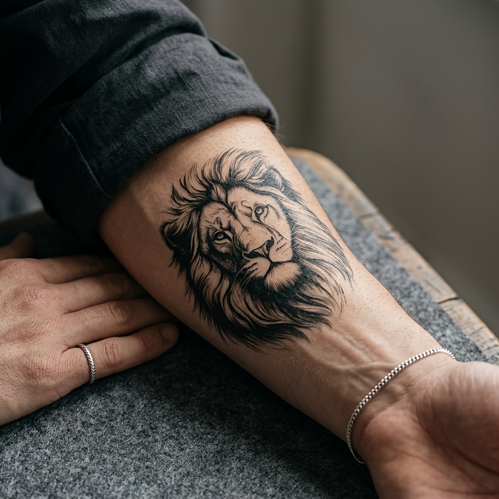 Realistic Juice Tattoo Sticker - Waterproof, Long-lasting, Lifelike - Unisex Ins-style Lion Sketch - Herbal Semi-permanent Arm And Back Covering Temporary Tattoo Sticker. Single Sheet Realistic Sketch