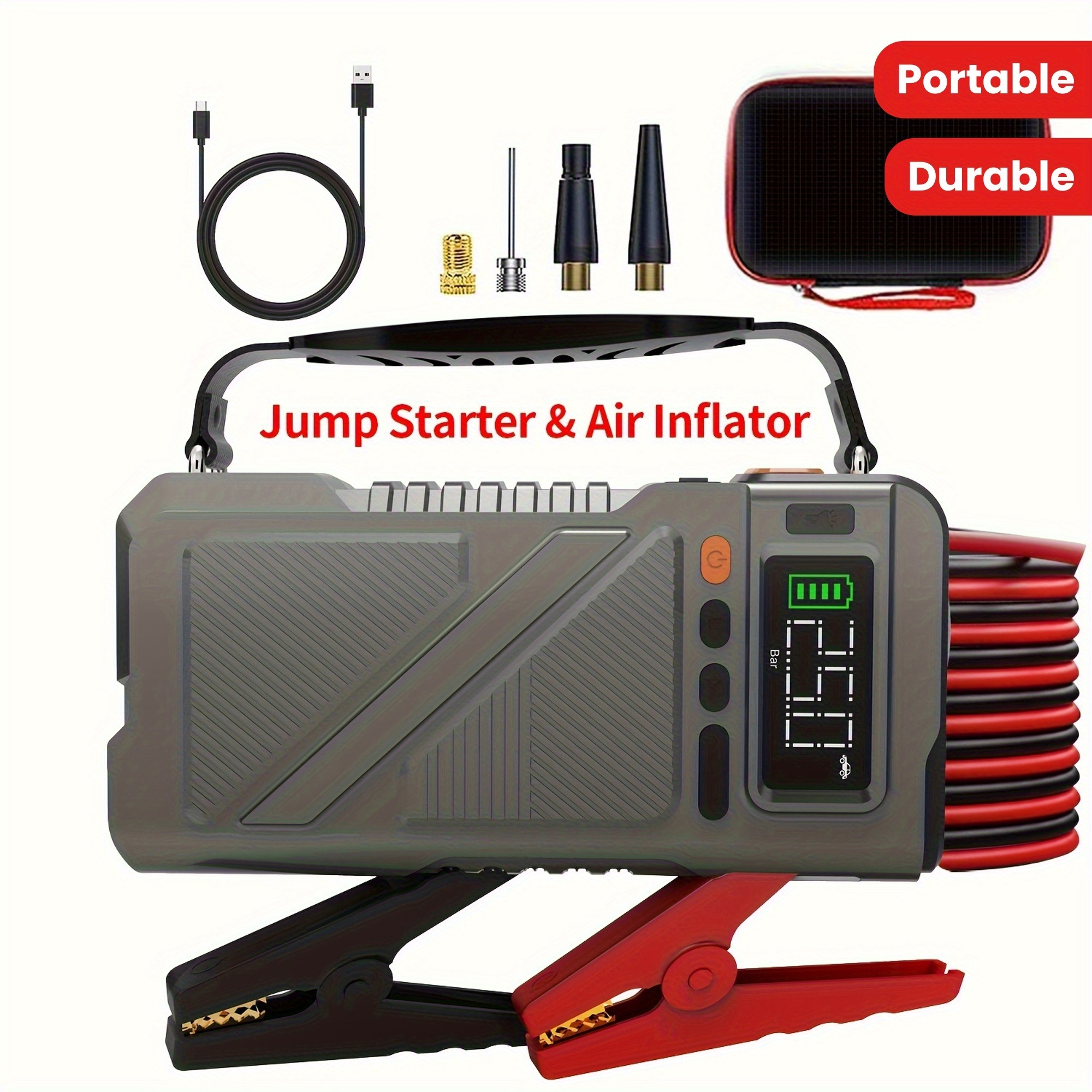 6000A Jump Starter with Air Compressor, 7in 1 Function Jump Box 150PSI Jump Starter Battery Pack with Digital Tire Inflator, Car Battery Charger Portable for 2.64gal Gas Or2.38gal Diesel Battery Charger, Car Jumper Starter Portable, 6000A& 8000A