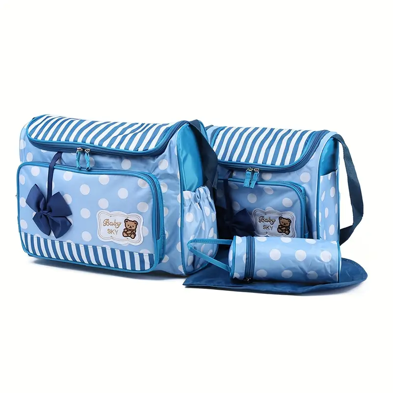 chic polka dot 4pcs parent bag set lightweight nylon diaper bags with crossbody strap for travel details 3