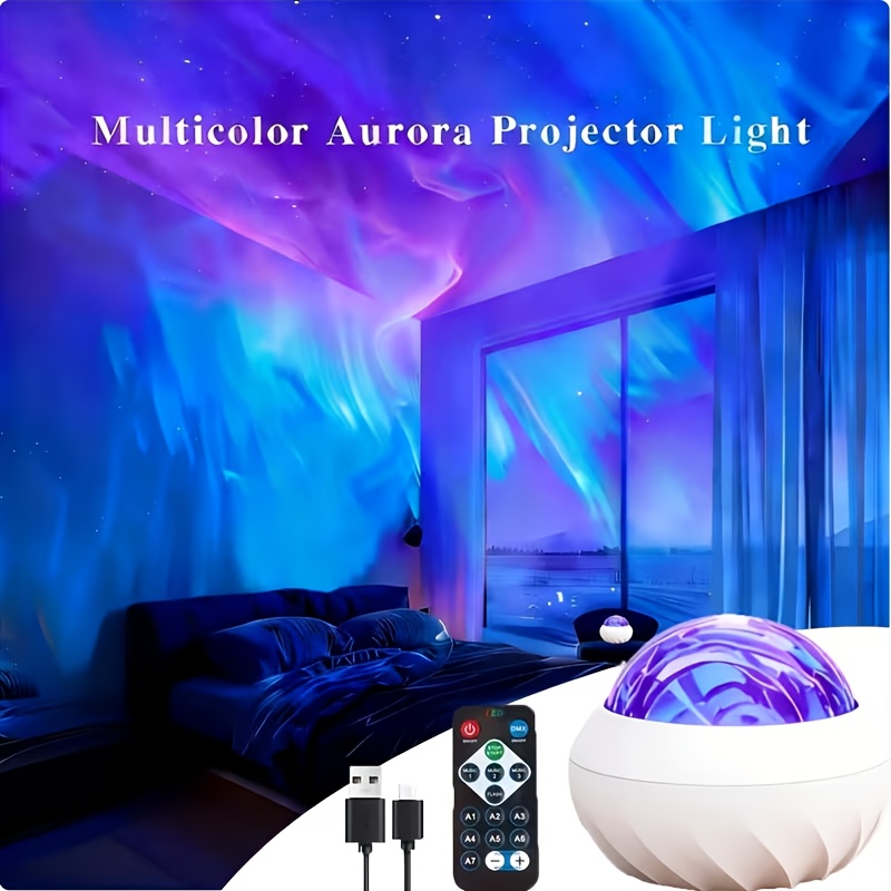 Нова нощна лампа с амбиентна проекция Aurora, многоцветен LED проектор с дистанционно управление, 7 динамични цветови режима, подходяща за таван/стена/работен плот, декорация за спалня, подарък за рожден ден, USB Plug-and-Play