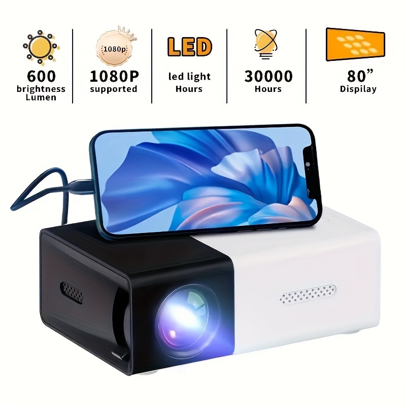 

Bright 3000+ Lumen Hd Mini Projector- Portable 3d-ready, Multi-device Compatible With Remote