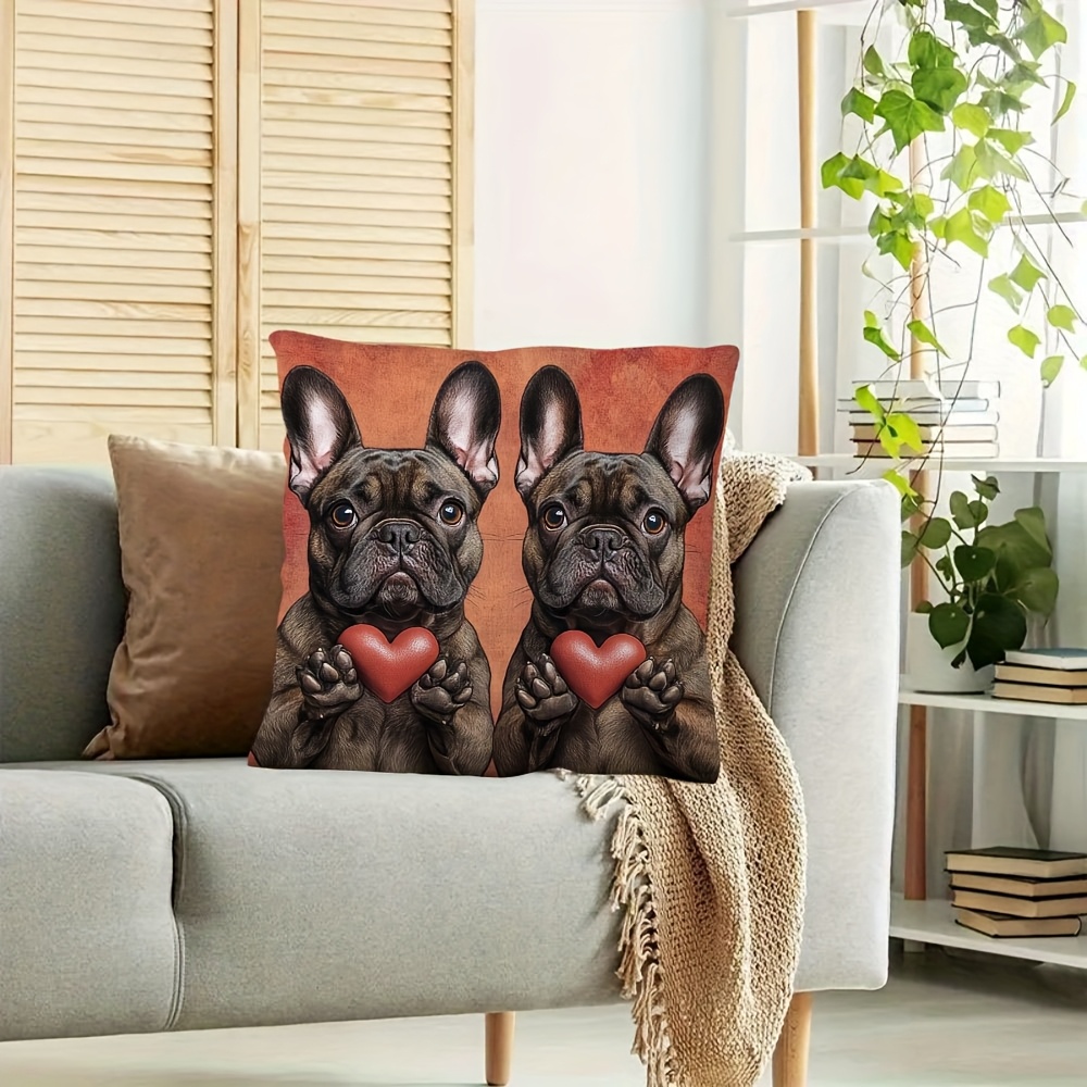 1pc french bulldog hearts high spring themed pillow cover 18x18 inch with 2  sided printing for living room insert not included no embroidery or fringes ideal for seasonal refresh and easter   yl32663