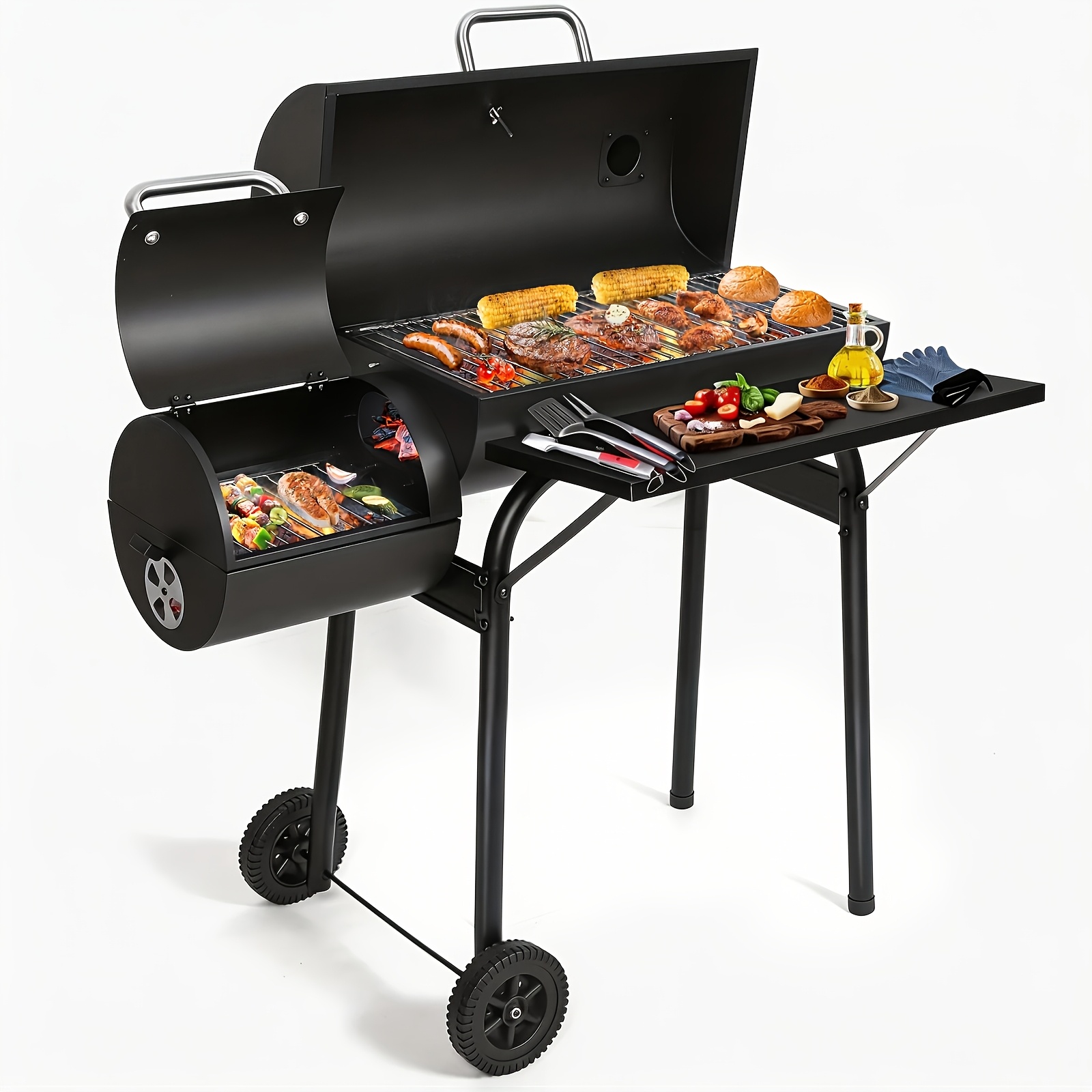 TEMU Charcoal Grill With Offset , Bbq Grill For Backyard, Patio, Camping, Party & Outdoor Cooking, Black, Father's Day Gift For Dad, For Men