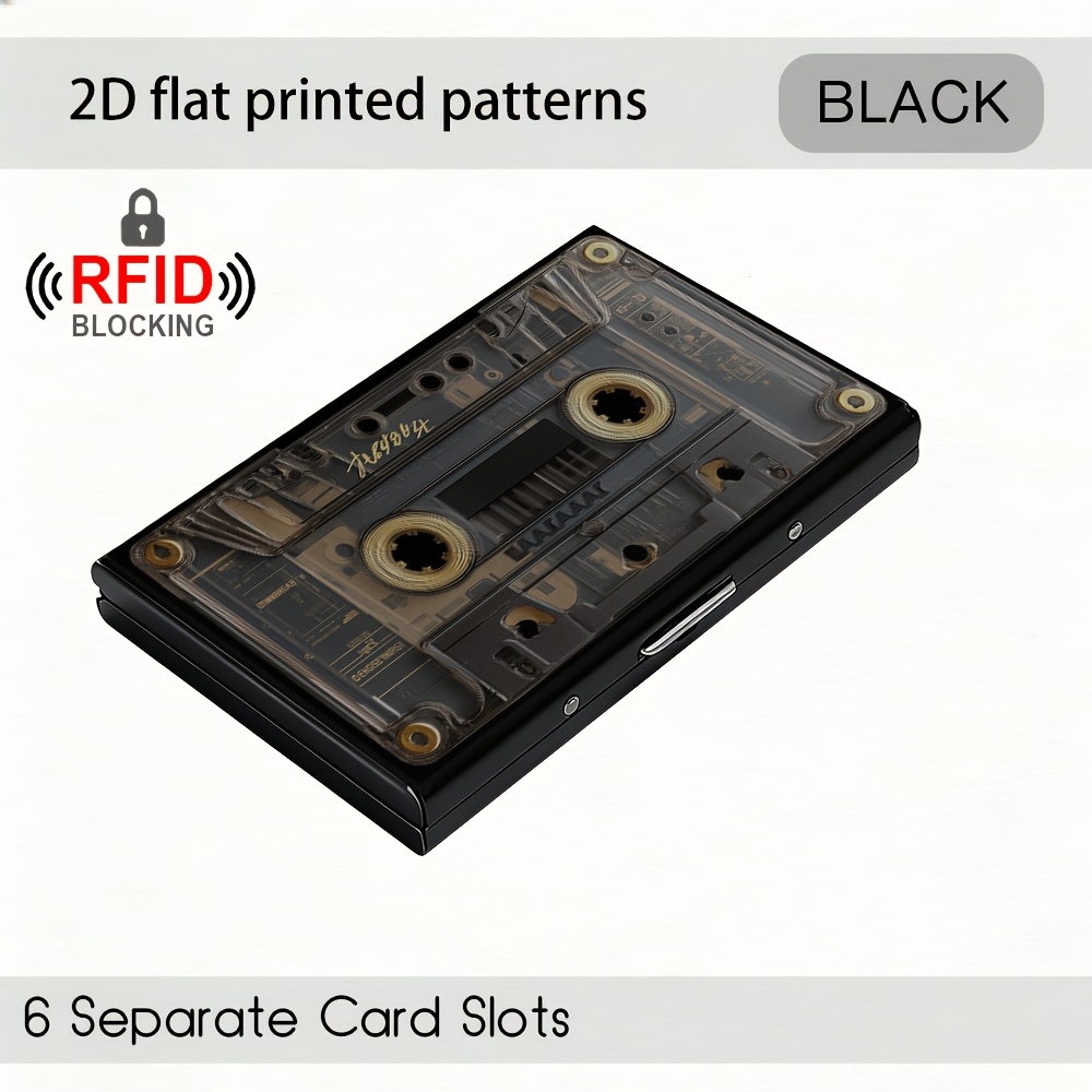 TEMU 2d Flat Printed Pattern Vintage Cassette Deck Style, Industrial Mechanical Metal Wallet, Creative Cassette Element Metal Card Holder,
