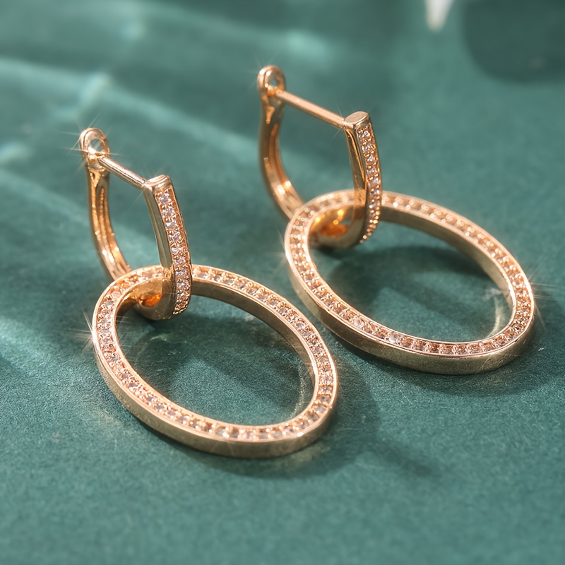 Image of Hot Full Shiny Synthetic Zirconia Earring For Women Golden Color Unique Round Jewelry