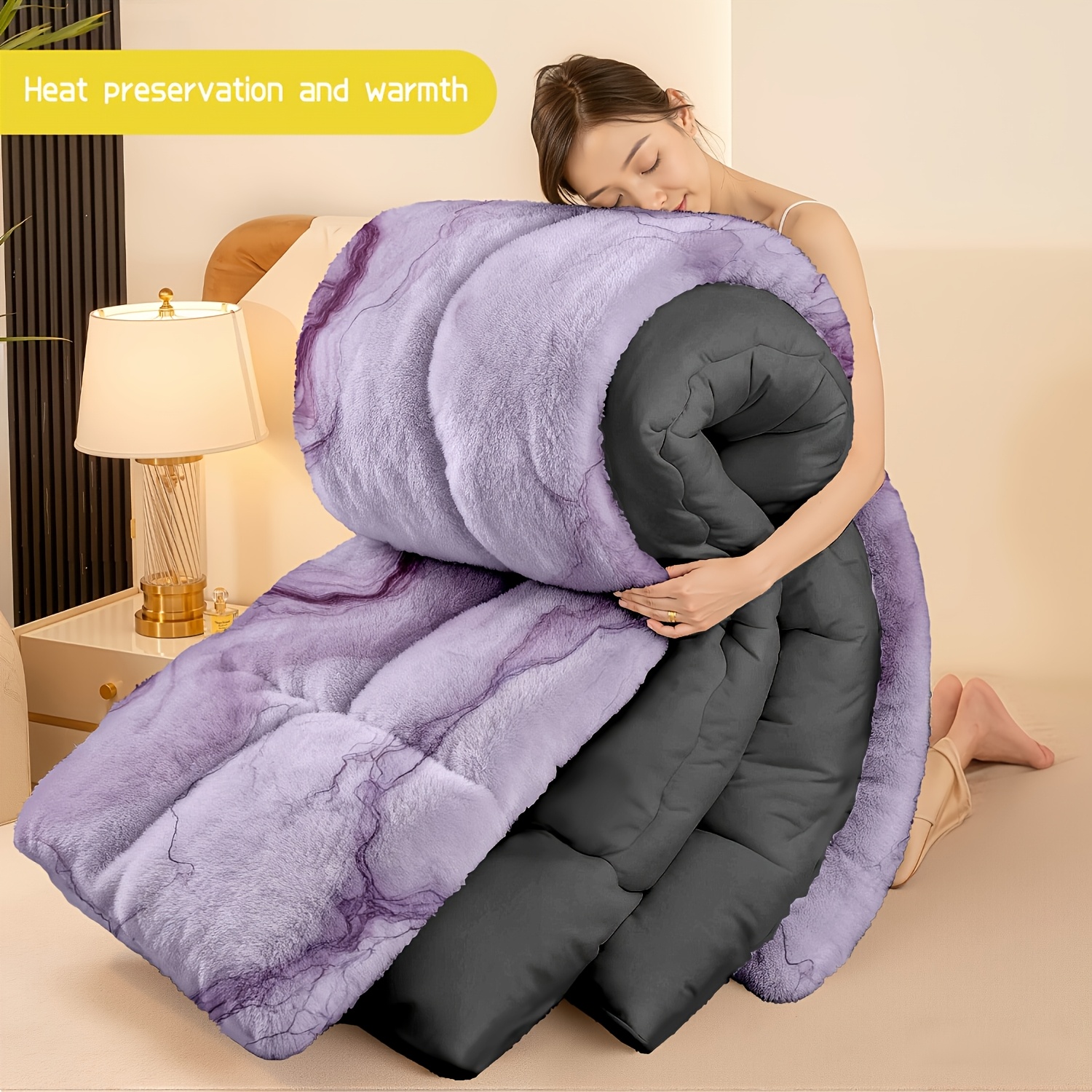 TEMU 3pcs Set (1 Comforter + 2 Pillow Covers) Featuring A Marble Design, Made From Flannel And Milk Velvet. This Bedding Is Soft, Cozy, And Warm,