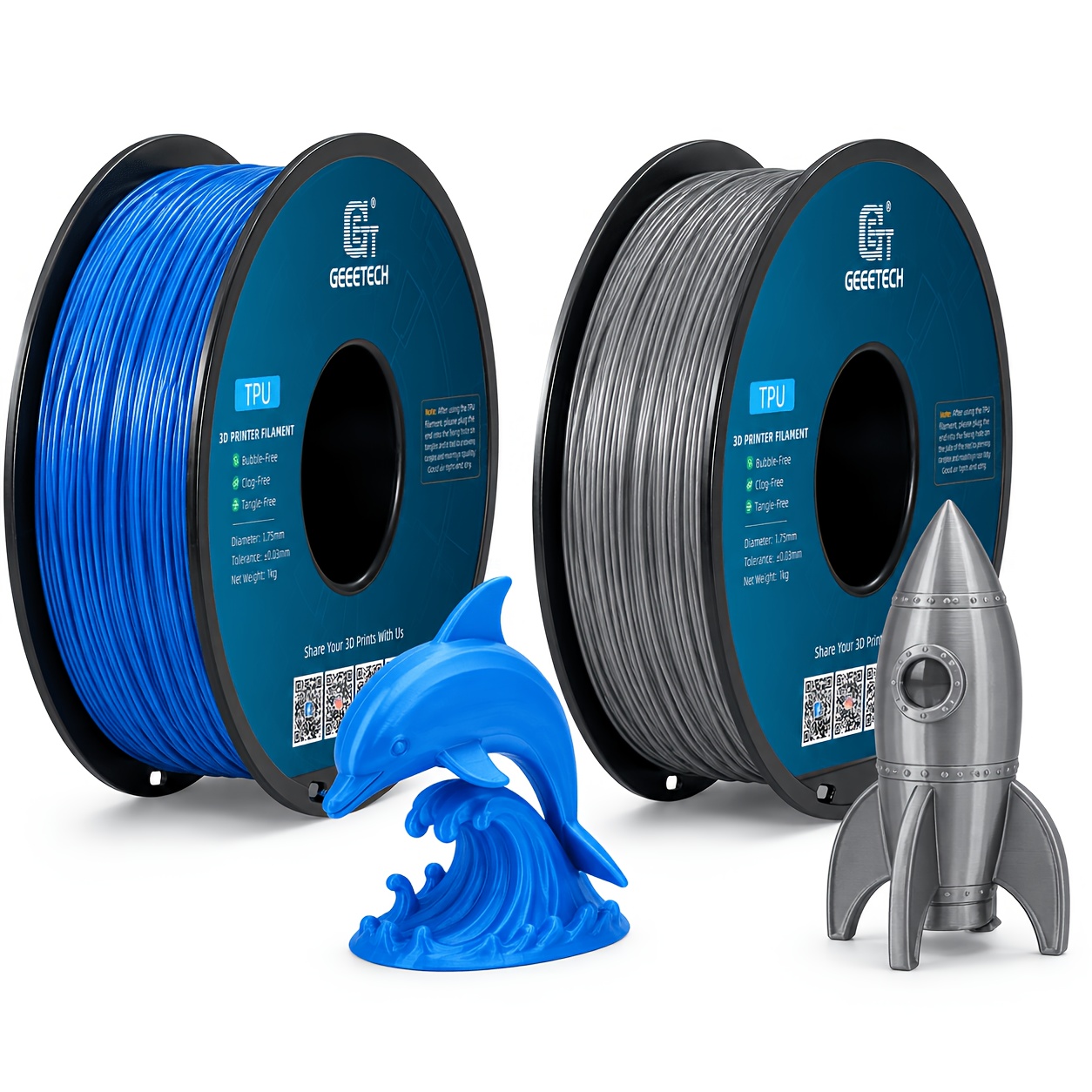 Geeetech 2kg Tpu 3d Printer Filament 1.75mm, 2 Rolls (1kg Each) Dual-color Set, +/-0.03mm Accuracy, Bubble-free, & -free, Flexible