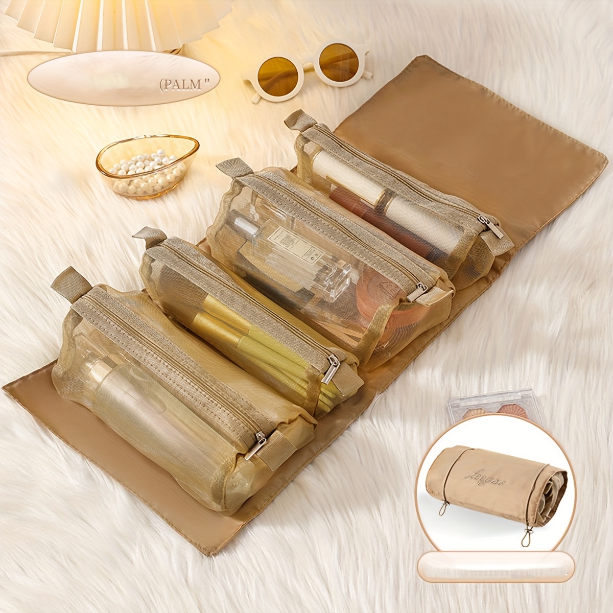 E-shop 1 Stück Abnehmbare Vier-in-Eins Make-up-Tasche, Multifunktionaler Tragbarer Reiseorganizer, Große Kapazität Kosmetiktasche
