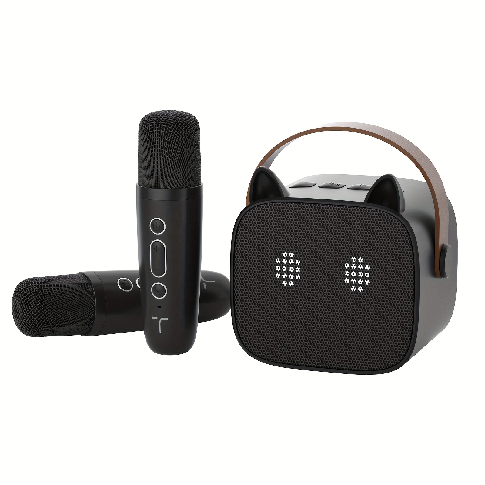 k91 portable mini karaoke machine with wireless magical voice changer kitten ear speakers 2 microphones bass diaphragm usb c charging hand strap for outdoor parties   holiday gifts   design   editing singing device   wireless   wireless microphone party hosts
