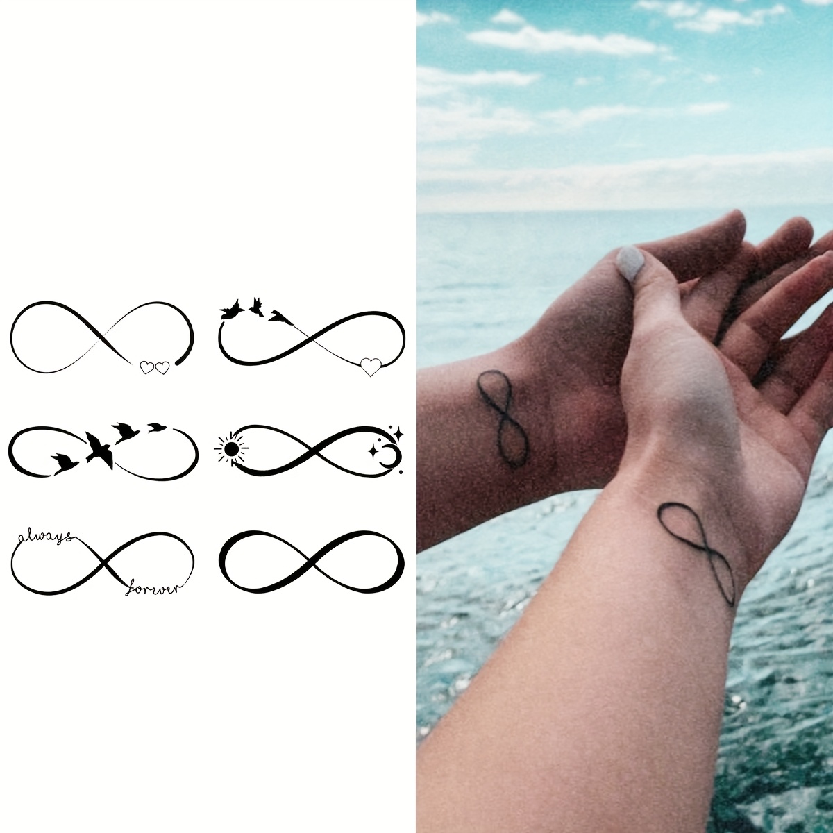 infinity symbol temporary tattoos couple   design oblong shape waterproof and long lasting realistic look with non permanent tattoo technology for   art experience lasts 1 2 weeks 0
