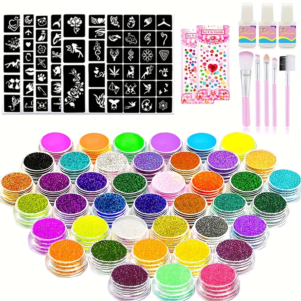 Image of 42-color Glitter Tattoo Kit Body Art Glitter Makeup Glow In The Paint For Party Festival Halloween Cosplay Makeup