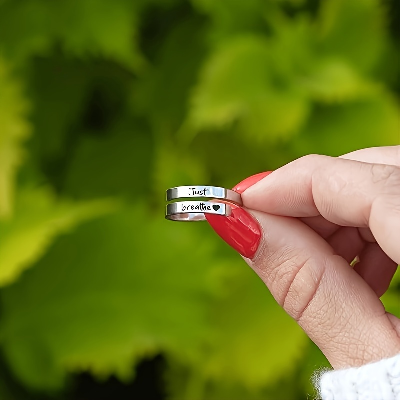 Image of Minimalistic Black Letters Just Breathe Lady Adjustable Ring