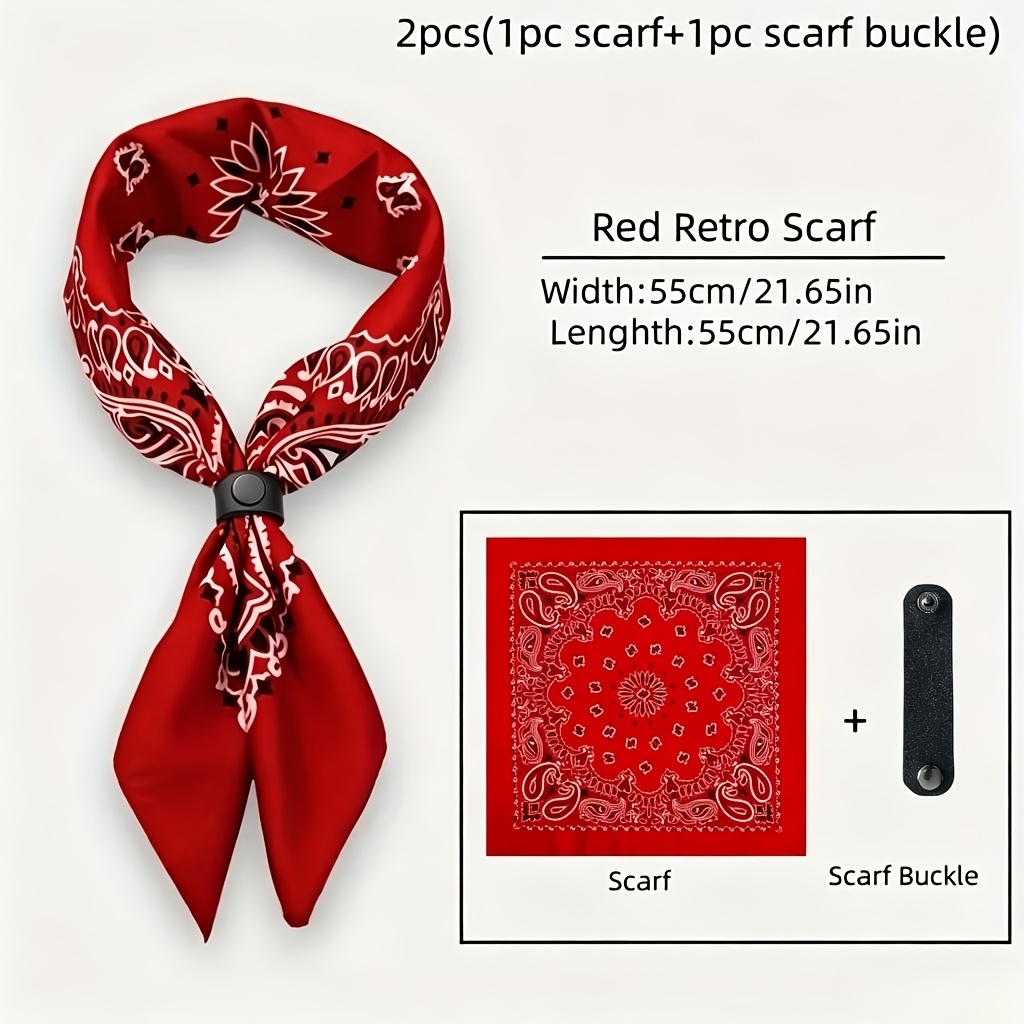 TEMU Foulard Bandana Flower avec Boucle Carrée, Pas de Nœud à Faire, Foulard , Mode Individuelle Vintage Hip Hop Tendance, Foulard de Mode Foulard de