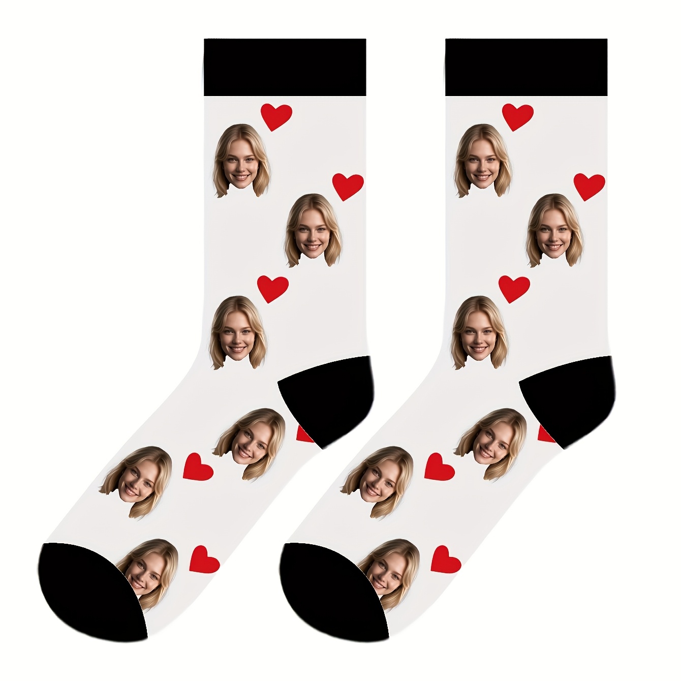 TEMU 1 Paire de Chaussettes Personnalisées avec Photo de Couple | Unisexe, de Cœur, Durables et en Élasthanne, Parfaites pour Anniversaire,