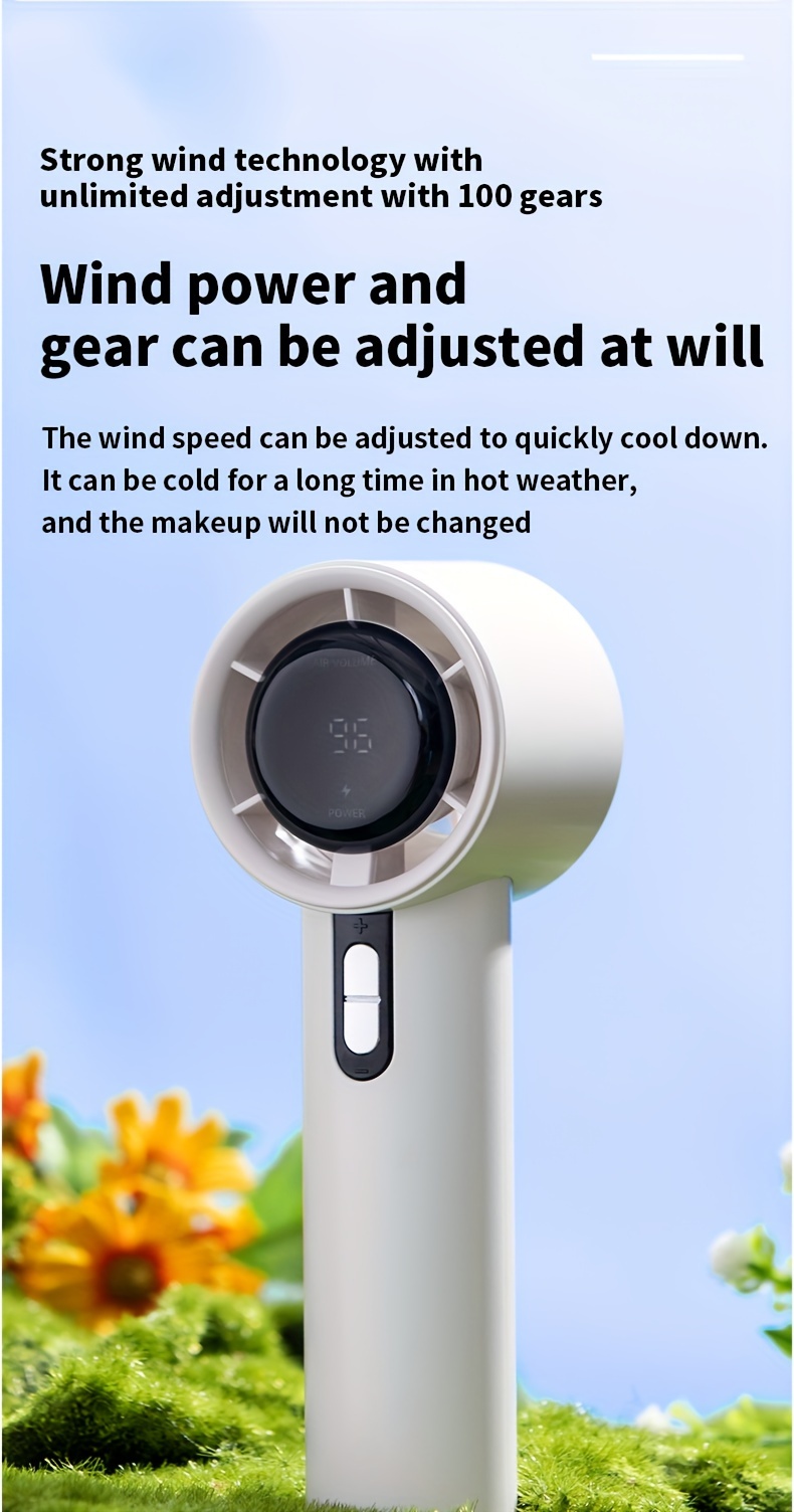 1pc Portable USB Rechargeable Handheld Fan LED Display, High-Tech Cyclone Fan, Fast Cooling details 5