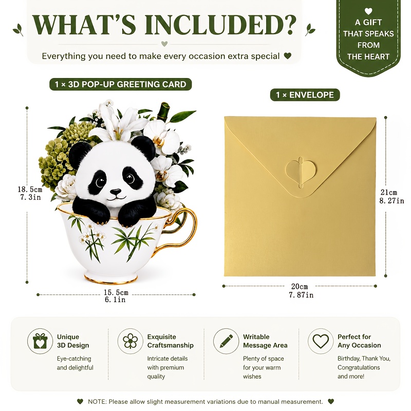 TEMU 3d Pop-up Card, In Teacup Bouquet Greeting Card, Premium Popup Note Card With Envelope For Gifts