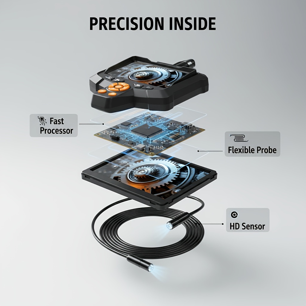 Heavy-Duty Endoscope Camera with Light - IP67 Borescope, 8 Adjustable LED Lights & 4.3” LCD Screen, HD 1080P Inspection Camera with 16.5ft Semi-Rigid Cord Suitable for, Automotive, Plumbing, HVAC, and Use 9 Heavy-Duty Endoscope Camera with Light - IP67 Borescope, 8 Adjustable LED Lights & 4.3” LCD Screen, HD 1080P Inspection Camera with 16.5ft Semi-Rigid Cord Suitable for, Automotive, Plumbing, HVAC, and Use - Image 9