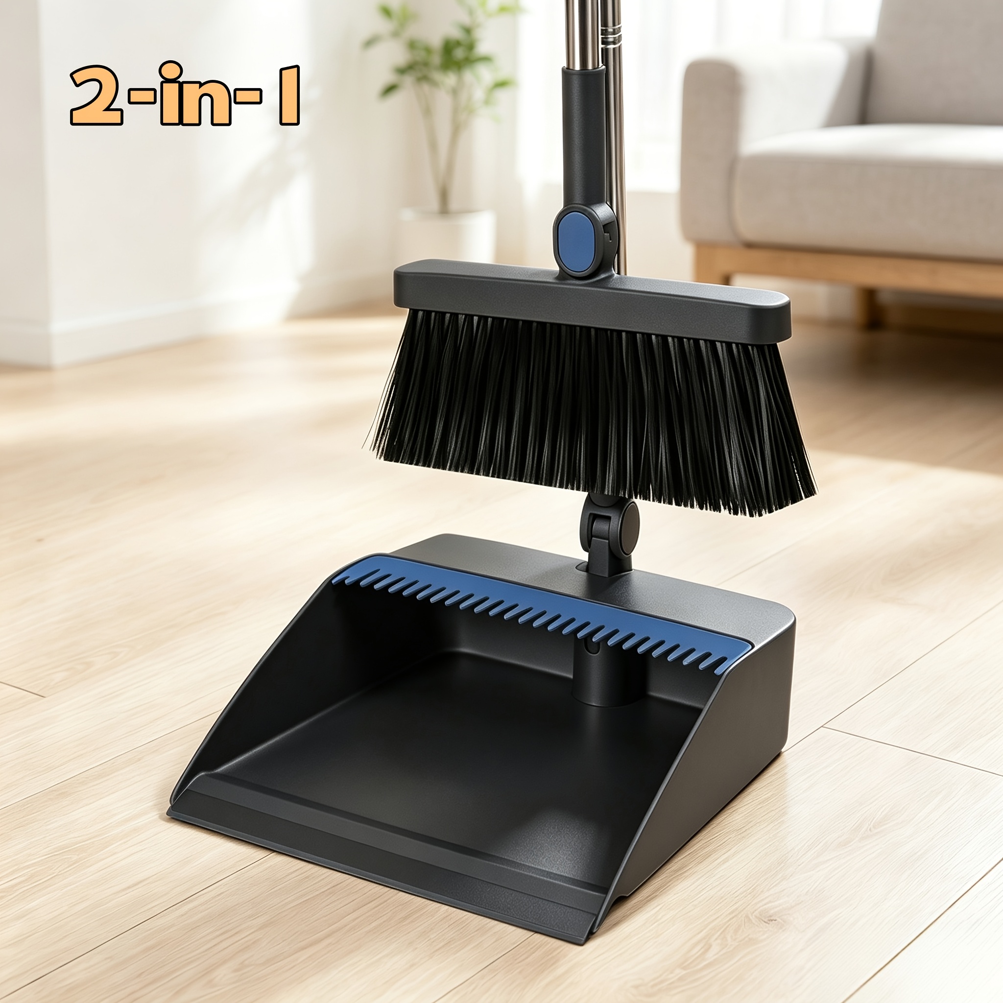 TEMU 2-in-1/3-in-1 Foldable Broom And Dustpan Set, 180° Rotating Head With Non-sticky Comb Teeth, Removal, Suitable For Dorms, Homes, Offices, And