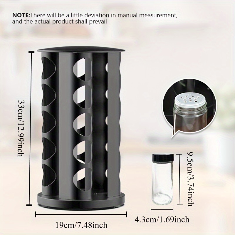 360 rotating spice bottle storage rack   with 12 16 20 jars metal construction suitable for countertop use details 9