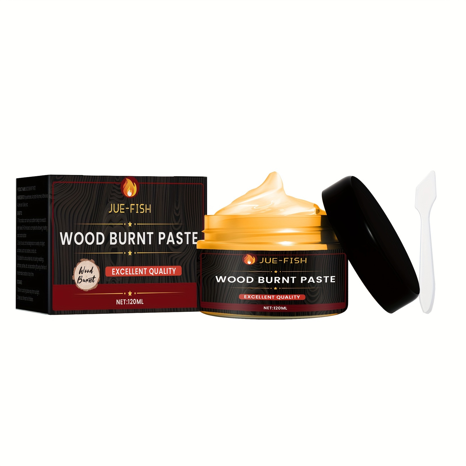 

120ml Wood Burning Paste + Spoon, Camping Outdoor Wood Cloth Combustion Gel Diy Pyrography Wood Burning Paste