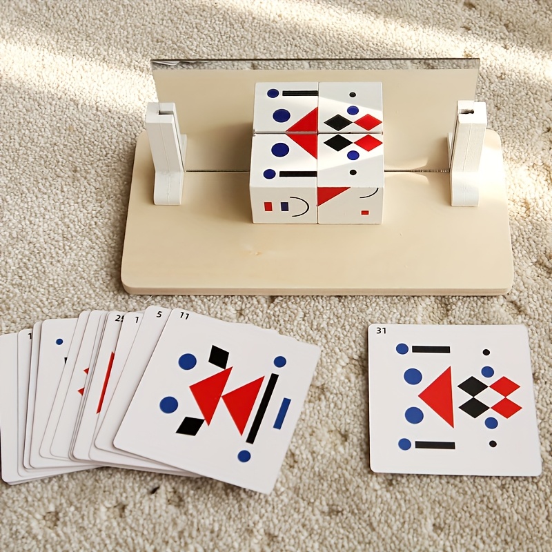 Wooden Mirrored Building Block Game with 20 Double Sided Cards