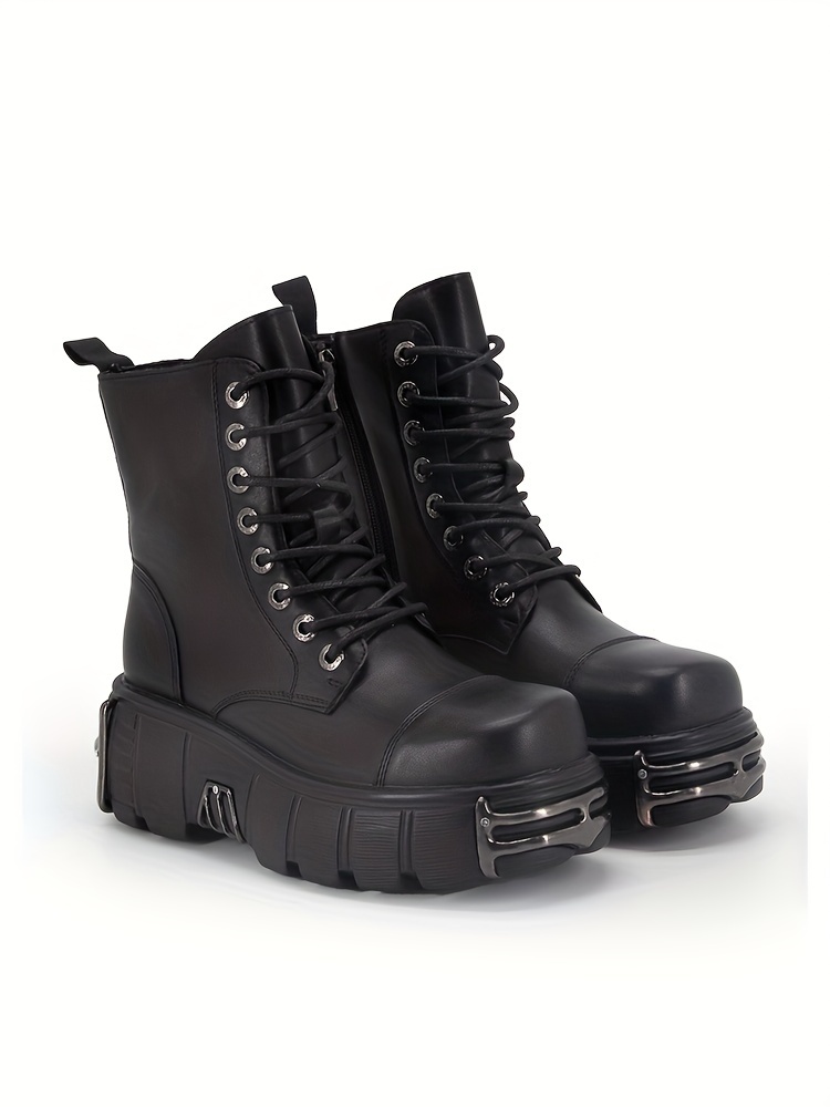 fashion y2k womens punk ankle boots lace zip high heels - Temu