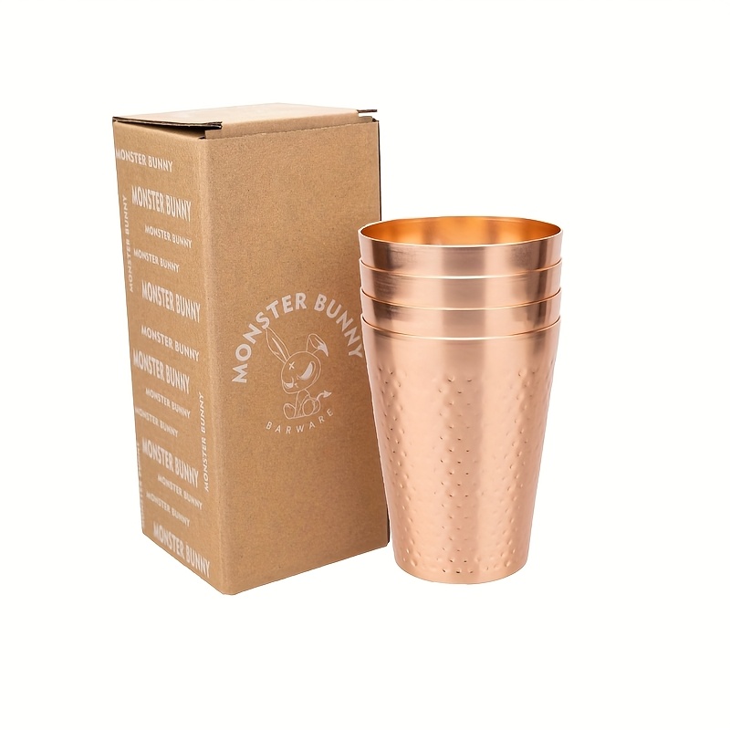 Image of Pack Of 4, Monster Bunny Copper Plated Hammer Point Aluminum Mugs Set, Metal Beer Mugs Set, Cocktail Juice Mugs, Outdoor Portable Mugs, Reusable Party Mugs,, Halloween, Christmas Decoration
