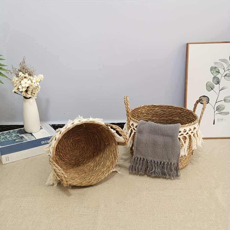 3pcs Round Storage Baskets designed with Lace, Natural Decorative Braided Rope Baskets with Handles for Shelves Blankets Organizing, Storage Basket Planters, Boho Decor for Entryway, Living Room, Bedroom, Fall decorations for home, Laundry Baskets