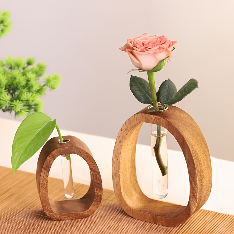1 Large And 1 Of Solid Wood Vase Workstation Decoration Ornaments Hydroponic Green Plant Vase Tube Utensils Advanced Flower Arrangement, Decorative Highlights To Home And