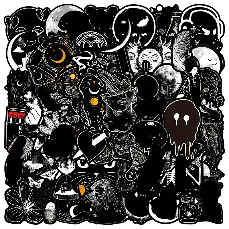 50pcs Black Graffiti Sticker Set For Motorcycles, Cars, Laptops, Water Bottles, And Luggage