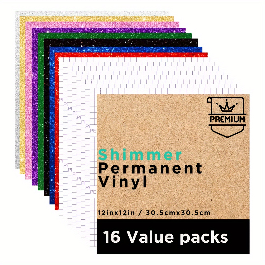 Image of 12/16pcs, Micro Light Vinyl Set - 12" X 12", Self-adhesive And Durable, Perfect For Crafts, Mugs, Party Decorations - Pink, Purple, Red, Green, Blue, Golden, Silvery, Black