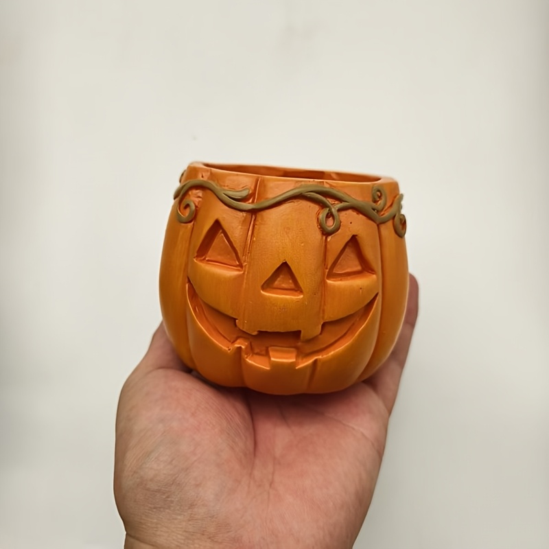 TEMU Resin Vine Jack-o'-lantern Pumpkin Succulent Planter, Mini Pumpkin Face Pot, Halloween Autumn Desktop Decoration, Small Ornament Gift, Suitable
