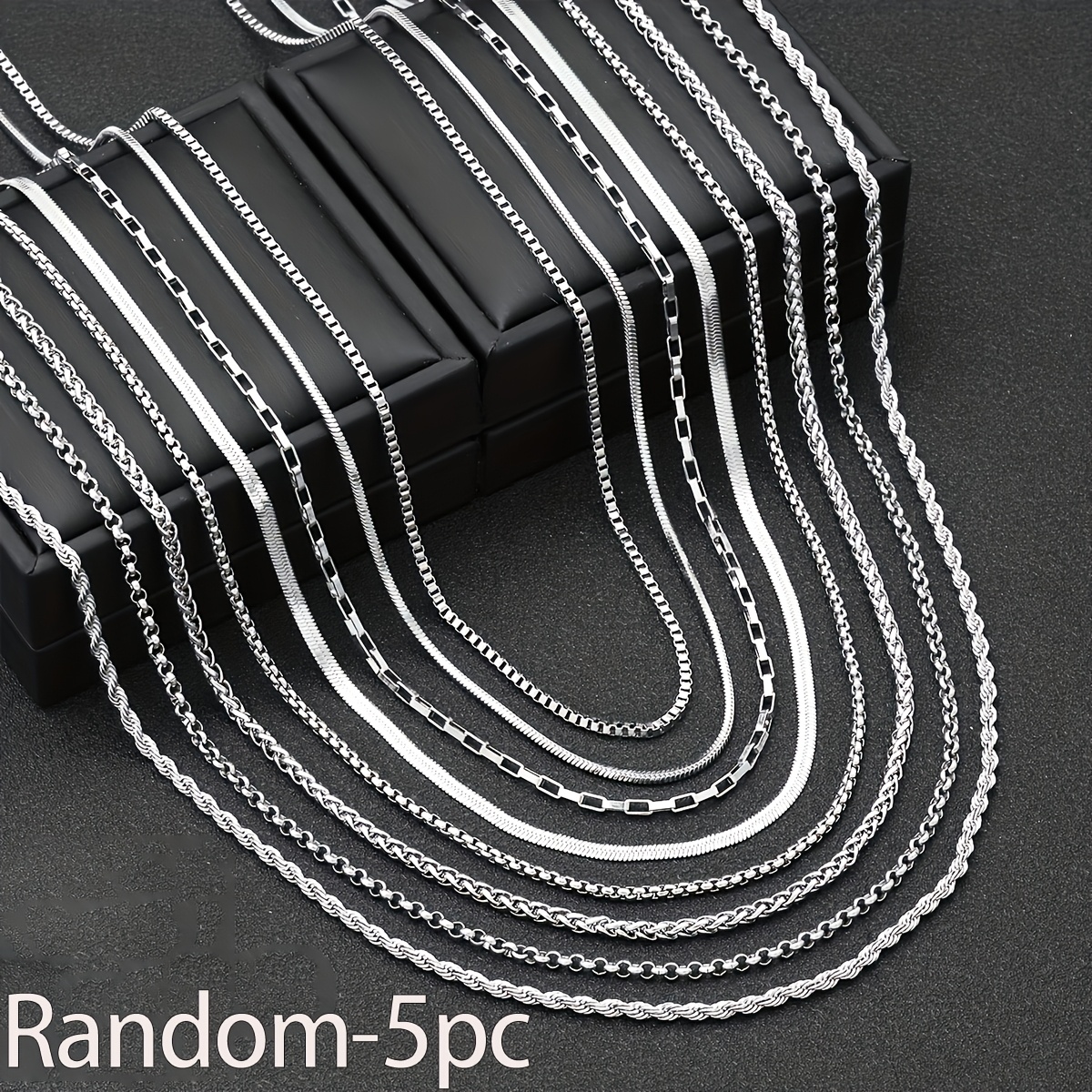 5pcs Random Style Titanium Steel Necklace, Fashion Chain For Men And Women, Basic Diy Chain, 60cm