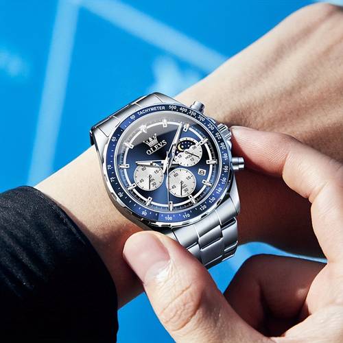 mens luxury watch luminous chronograph watches moon phase quartz male watch large dial with calendar wristwatch