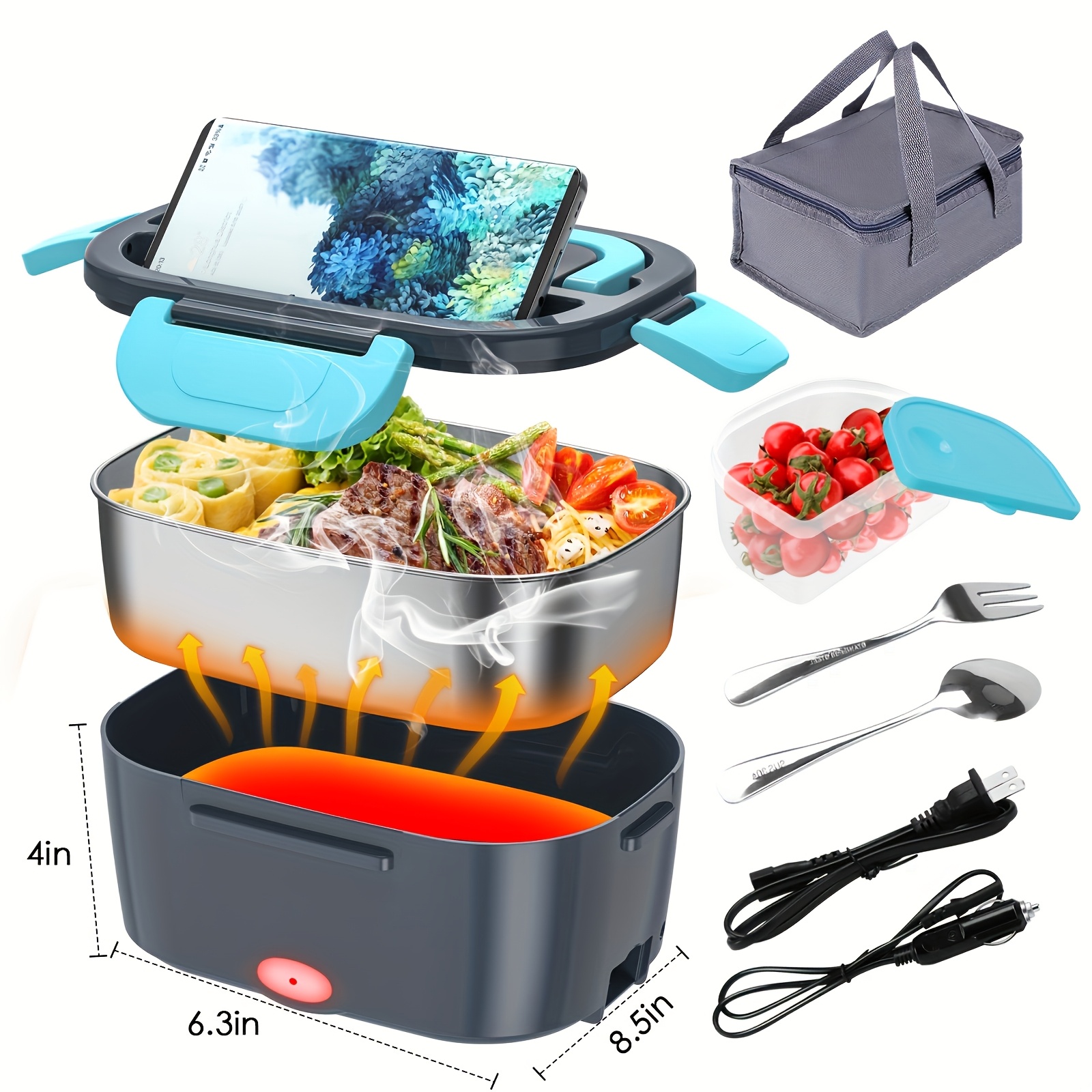 

1.6l 80w Electric Lunch Box, Food Warmer Heater 12v 24v 110v, Faster Lunch Box For Car/truck/home Portable Heating Boxes With 1.5l 304 Ss Container